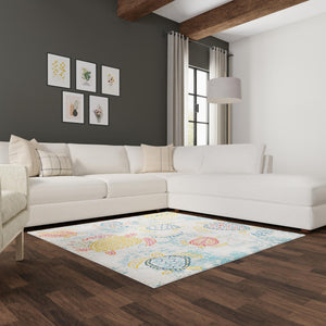 Beige 6' 1 x 6' 1 Positano Square Area Rug Coastal Marine Beach Design Carpet for Modern Living Rooms, Dining, Bedroom, Office for Sale at Rug Engine