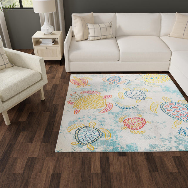 Beige 6' 1 x 6' 1 Positano Square Area Rug Coastal Marine Beach Design Carpet for Modern Living Rooms, Dining, Bedroom, Office for Sale at Rug Engine