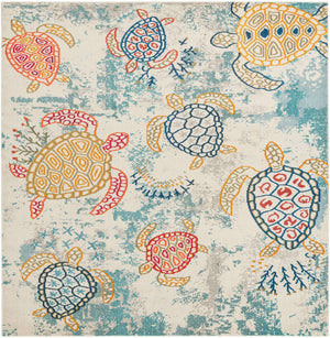Beige 7' 10 x 7' 10 Positano Square Area Rug Coastal Marine Beach Design Carpet for Modern Living Rooms, Dining, Bedroom, Office for Sale at Rug Engine