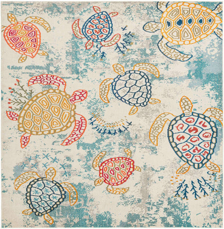 Beige 7' 10 x 7' 10 Positano Square Area Rug Coastal Marine Beach Design Carpet for Modern Living Rooms, Dining, Bedroom, Office for Sale at Rug Engine