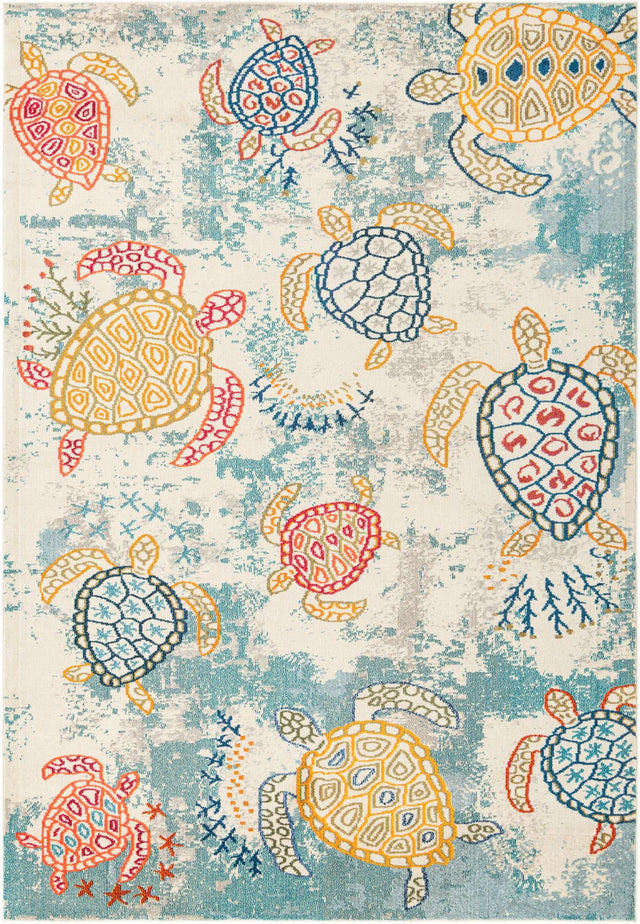 Beige 7' 10 x 11' Positano Rectangle Area Rug Coastal Marine Beach Design Carpet for Modern Living Rooms, Dining, Bedroom, Office for Sale at Rug Engine