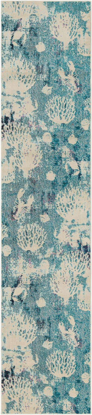Light Blue 2' 7 x 12' Positano Runner Area Rug Coastal Marine Beach Design Carpet for Modern Living Rooms, Dining, Bedroom, Office for Sale at Rug Engine
