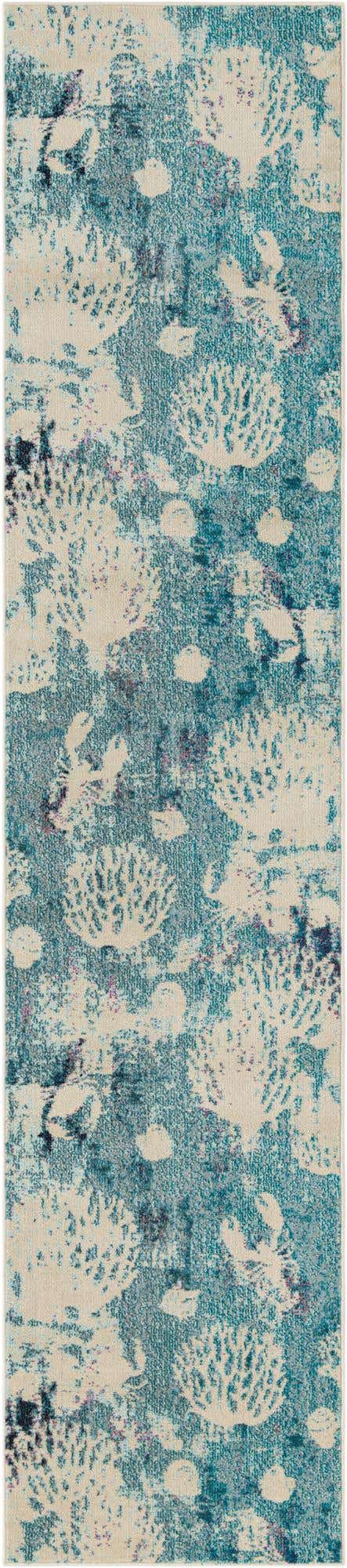 Light Blue 2' 7 x 12' Positano Runner Area Rug Coastal Marine Beach Design Carpet for Modern Living Rooms, Dining, Bedroom, Office for Sale at Rug Engine