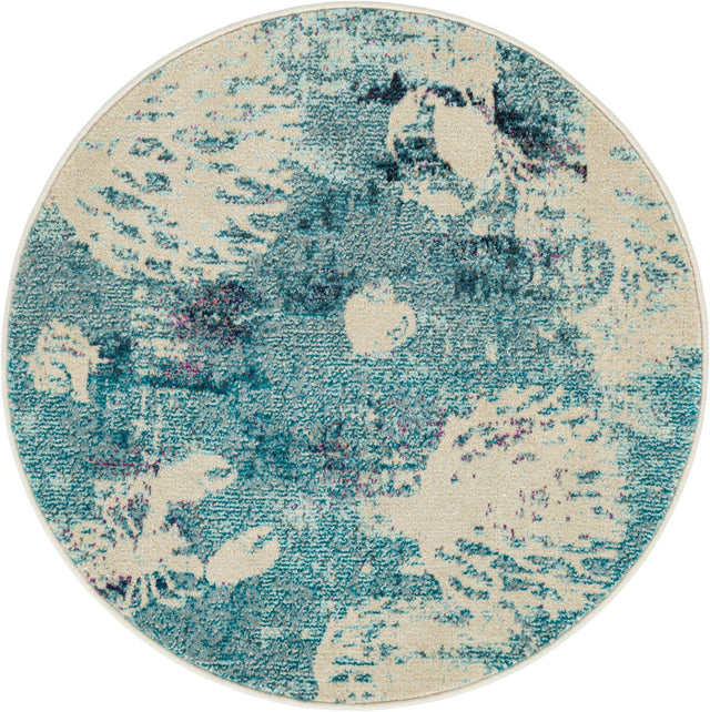 Light Blue 3' 3 x 3' 3 Positano Round Area Rug Coastal Marine Beach Design Carpet for Modern Living Rooms, Dining, Bedroom, Office for Sale at Rug Engine