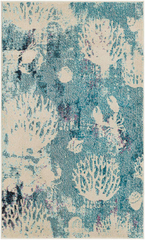 Light Blue 3' 3 x 5' 3 Positano Rectangle Area Rug Coastal Marine Beach Design Carpet for Modern Living Rooms, Dining, Bedroom, Office for Sale at Rug Engine