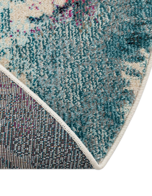 Light Blue 4' 1 x 4' 1 Positano Round Area Rug Coastal Marine Beach Design Carpet for Modern Living Rooms, Dining, Bedroom, Office for Sale at Rug Engine