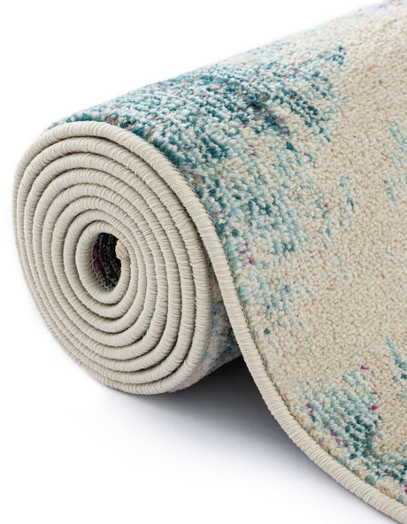 Light Blue 3' 3 x 3' 3 Positano Round Area Rug Coastal Marine Beach Design Carpet for Modern Living Rooms, Dining, Bedroom, Office for Sale at Rug Engine