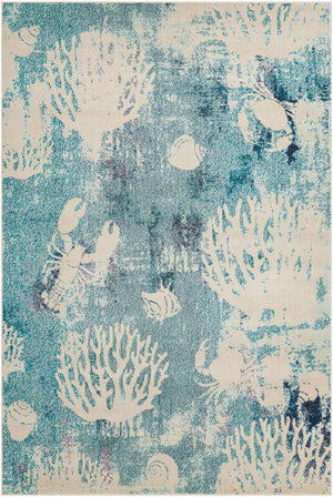 Light Blue 6' 1 x 9' Positano Rectangle Area Rug Coastal Marine Beach Design Carpet for Modern Living Rooms, Dining, Bedroom, Office for Sale at Rug Engine