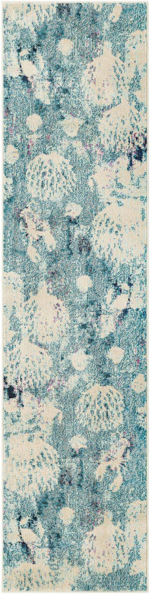 Light Blue 2' x 8' Positano Runner Area Rug Coastal Marine Beach Design Carpet for Modern Living Rooms, Dining, Bedroom, Office for Sale at Rug Engine