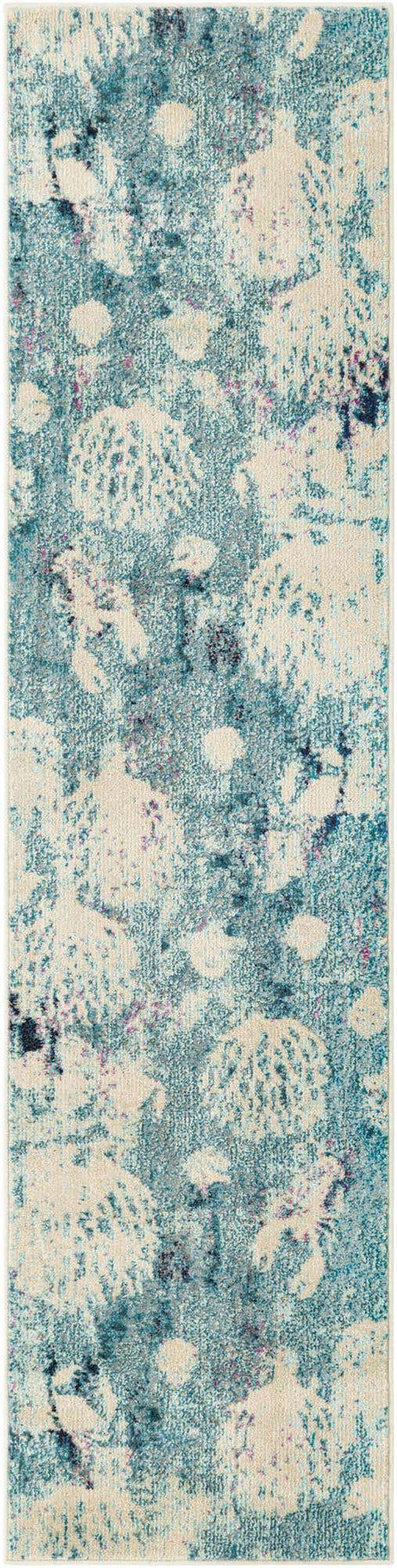 Light Blue 2' x 8' Positano Runner Area Rug Coastal Marine Beach Design Carpet for Modern Living Rooms, Dining, Bedroom, Office for Sale at Rug Engine