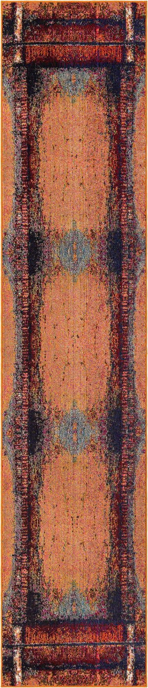 Orange 2' 7 x 12' Estrella Runner Area Rug 100% Polypropylene Non-Shedding Stain Resistant Carpet Colorful Modern Abstract Design Easy Clean for Home Decor for Sale at Rug Engine