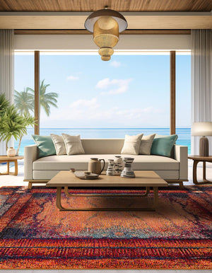 Orange 7' 10 x 7' 10 Estrella Square Area Rug 100% Polypropylene Non-Shedding Stain Resistant Carpet Colorful Modern Abstract Design Easy Clean for Home Decor for Sale at Rug Engine