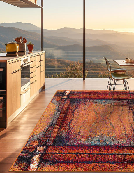 Orange 5' 3 x 5' 3 Estrella Square Area Rug 100% Polypropylene Non-Shedding Stain Resistant Carpet Colorful Modern Abstract Design Easy Clean for Home Decor for Sale at Rug Engine