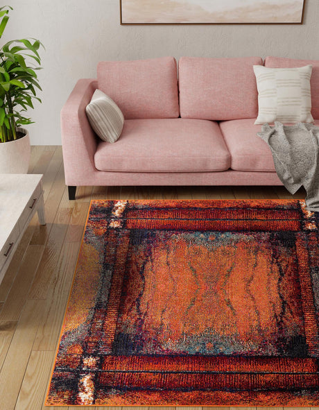 Orange 7' 10 x 7' 10 Estrella Square Area Rug 100% Polypropylene Non-Shedding Stain Resistant Carpet Colorful Modern Abstract Design Easy Clean for Home Decor for Sale at Rug Engine