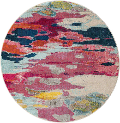 Pink 3' 3 x 3' 3 Estrella Round Area Rug 100% Polypropylene Non-Shedding Stain Resistant Carpet Colorful Modern Abstract Design Easy Clean for Home Decor for Sale at Rug Engine