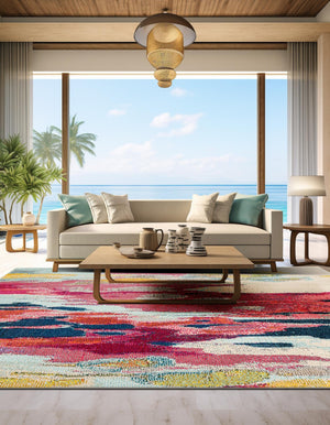 Pink 7' 10 x 7' 10 Estrella Square Area Rug 100% Polypropylene Non-Shedding Stain Resistant Carpet Colorful Modern Abstract Design Easy Clean for Home Decor for Sale at Rug Engine