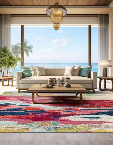 Pink 7' 10 x 7' 10 Estrella Square Area Rug 100% Polypropylene Non-Shedding Stain Resistant Carpet Colorful Modern Abstract Design Easy Clean for Home Decor for Sale at Rug Engine