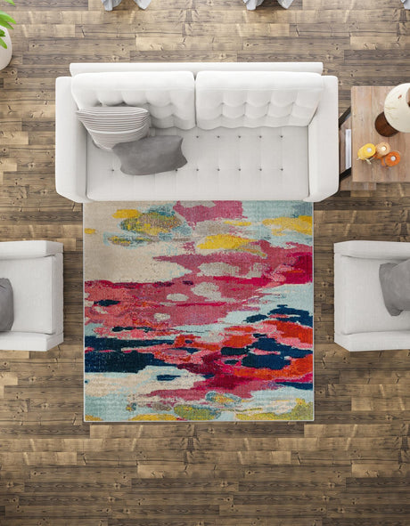 Pink 7' 10 x 7' 10 Estrella Square Area Rug 100% Polypropylene Non-Shedding Stain Resistant Carpet Colorful Modern Abstract Design Easy Clean for Home Decor for Sale at Rug Engine