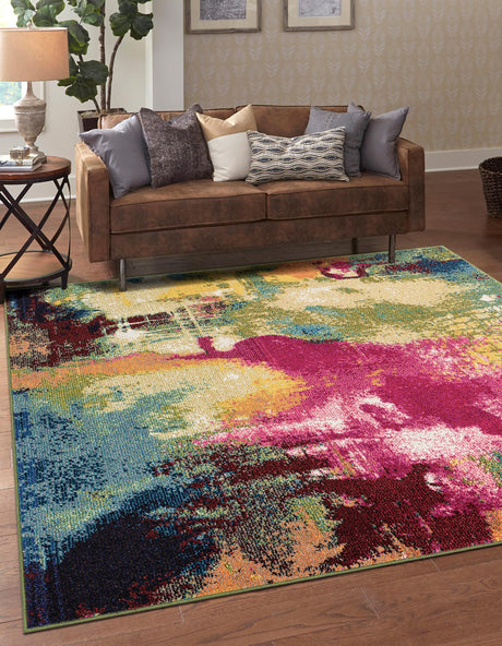 Multicolor 7' 10 x 7' 10 Estrella Square Area Rug 100% Polypropylene Non-Shedding Stain Resistant Carpet Colorful Modern Abstract Design Easy Clean for Home Decor for Sale at Rug Engine
