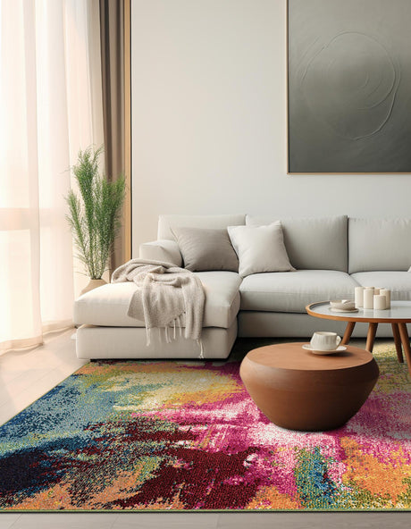 Multicolor 5' 3 x 5' 3 Estrella Square Area Rug 100% Polypropylene Non-Shedding Stain Resistant Carpet Colorful Modern Abstract Design Easy Clean for Home Decor for Sale at Rug Engine