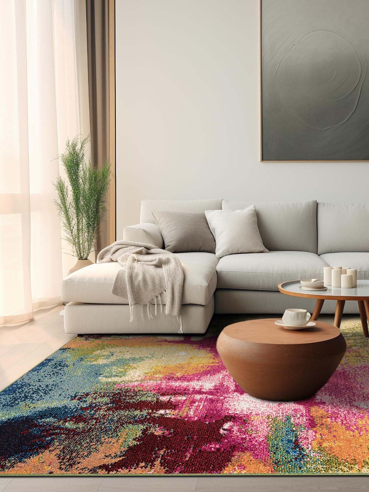 Multicolor 7' 10 x 7' 10 Estrella Square Area Rug 100% Polypropylene Non-Shedding Stain Resistant Carpet Colorful Modern Abstract Design Easy Clean for Home Decor for Sale at Rug Engine