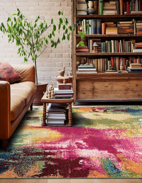 Multicolor 5' 3 x 5' 3 Estrella Square Area Rug 100% Polypropylene Non-Shedding Stain Resistant Carpet Colorful Modern Abstract Design Easy Clean for Home Decor for Sale at Rug Engine