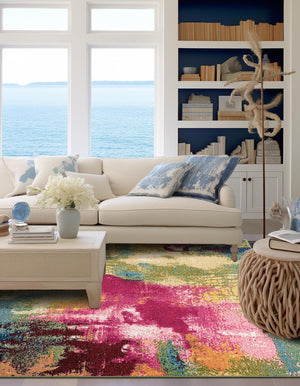 Multicolor 7' 10 x 7' 10 Estrella Square Area Rug 100% Polypropylene Non-Shedding Stain Resistant Carpet Colorful Modern Abstract Design Easy Clean for Home Decor for Sale at Rug Engine