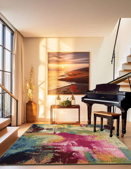 Multicolor 7' 10 x 7' 10 Estrella Square Area Rug 100% Polypropylene Non-Shedding Stain Resistant Carpet Colorful Modern Abstract Design Easy Clean for Home Decor for Sale at Rug Engine