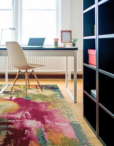 Multicolor 7' 10 x 7' 10 Estrella Square Area Rug 100% Polypropylene Non-Shedding Stain Resistant Carpet Colorful Modern Abstract Design Easy Clean for Home Decor for Sale at Rug Engine