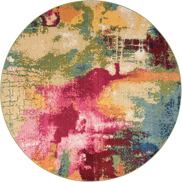 Multicolor 7' 10 x 7' 10 Estrella Round Area Rug 100% Polypropylene Non-Shedding Stain Resistant Carpet Colorful Modern Abstract Design Easy Clean for Home Decor for Sale at Rug Engine