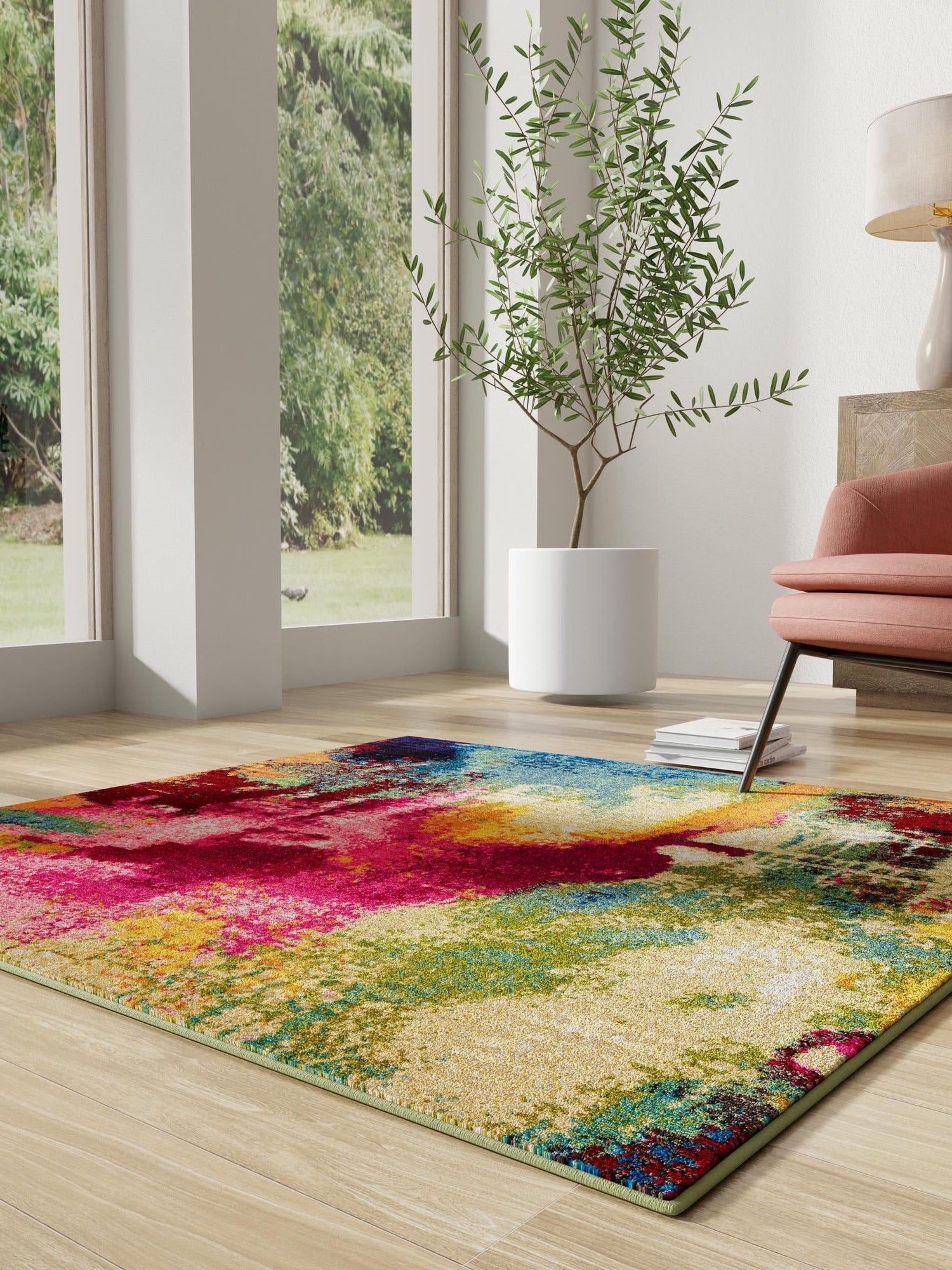 Multicolor 7' 10 x 7' 10 Estrella Square Area Rug 100% Polypropylene Non-Shedding Stain Resistant Carpet Colorful Modern Abstract Design Easy Clean for Home Decor for Sale at Rug Engine