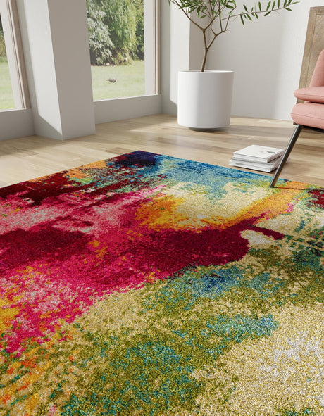 Multicolor 5' 3 x 5' 3 Estrella Square Area Rug 100% Polypropylene Non-Shedding Stain Resistant Carpet Colorful Modern Abstract Design Easy Clean for Home Decor for Sale at Rug Engine
