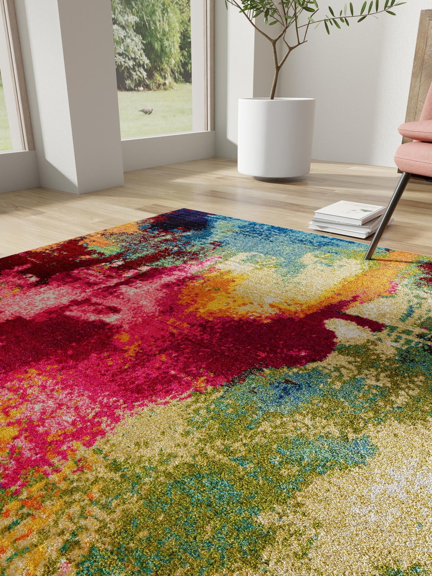 Multicolor 7' 10 x 7' 10 Estrella Square Area Rug 100% Polypropylene Non-Shedding Stain Resistant Carpet Colorful Modern Abstract Design Easy Clean for Home Decor for Sale at Rug Engine