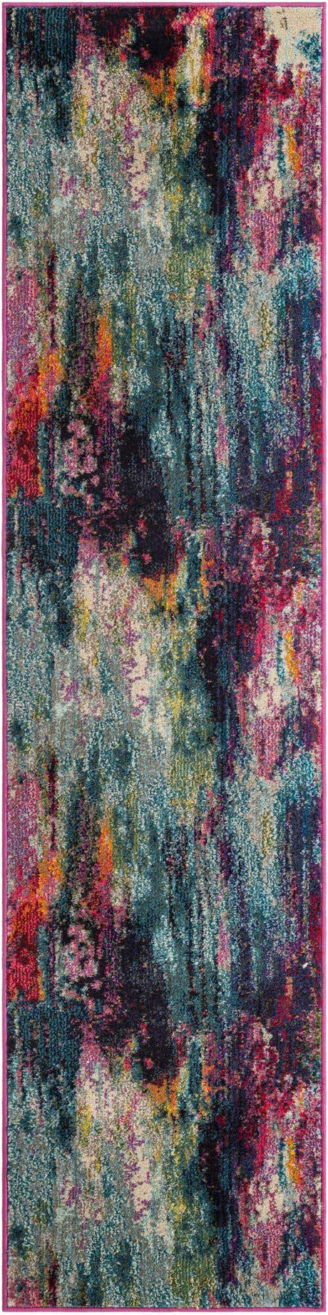 Multicolor 2' 7 x 12' Chromatic Runner Area Rug 100% Polypropylene With Cotton Backing Abstract Modern Colorful Carpet Mat for Home Decor & Interior Design for Sale at Rug Engine