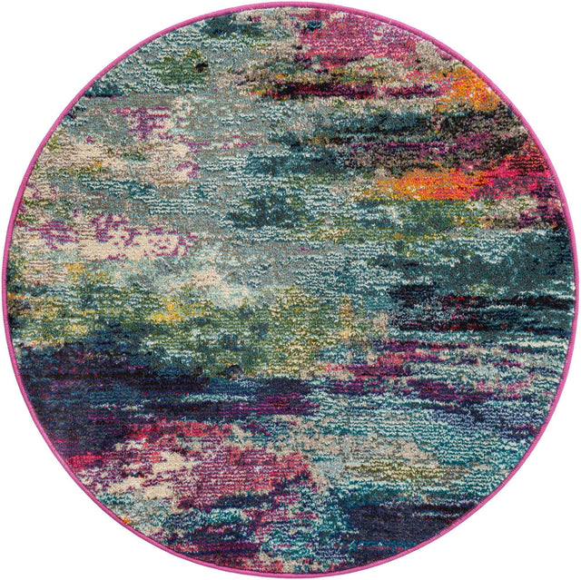 Multicolor 3' 3 x 3' 3 Chromatic Round Area Rug 100% Polypropylene With Cotton Backing Abstract Modern Colorful Carpet Mat for Home Decor & Interior Design for Sale at Rug Engine