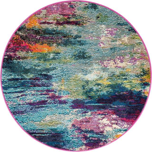 Multicolor 4' 1 x 4' 1 Chromatic Round Area Rug 100% Polypropylene With Cotton Backing Abstract Modern Colorful Carpet Mat for Home Decor & Interior Design for Sale at Rug Engine