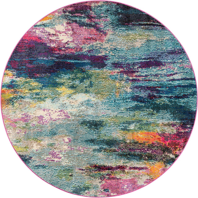 Multicolor 5' 3 x 5' 3 Chromatic Round Area Rug 100% Polypropylene With Cotton Backing Abstract Modern Colorful Carpet Mat for Home Decor & Interior Design for Sale at Rug Engine