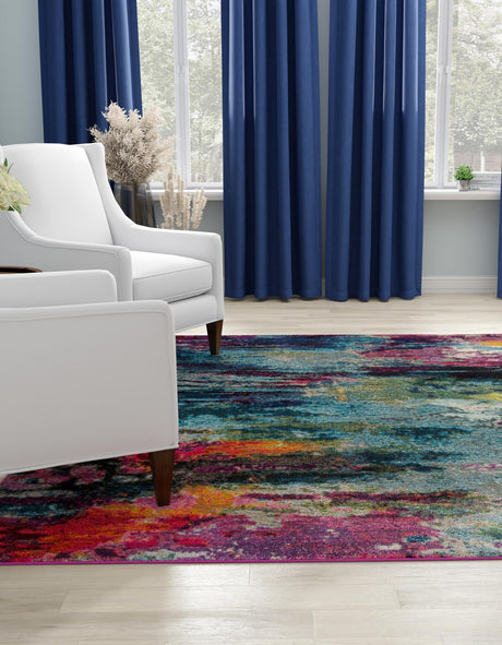 Multicolor 6' 1 x 6' 1 Chromatic Square Area Rug 100% Polypropylene With Cotton Backing Abstract Modern Colorful Carpet Mat for Home Decor & Interior Design for Sale at Rug Engine