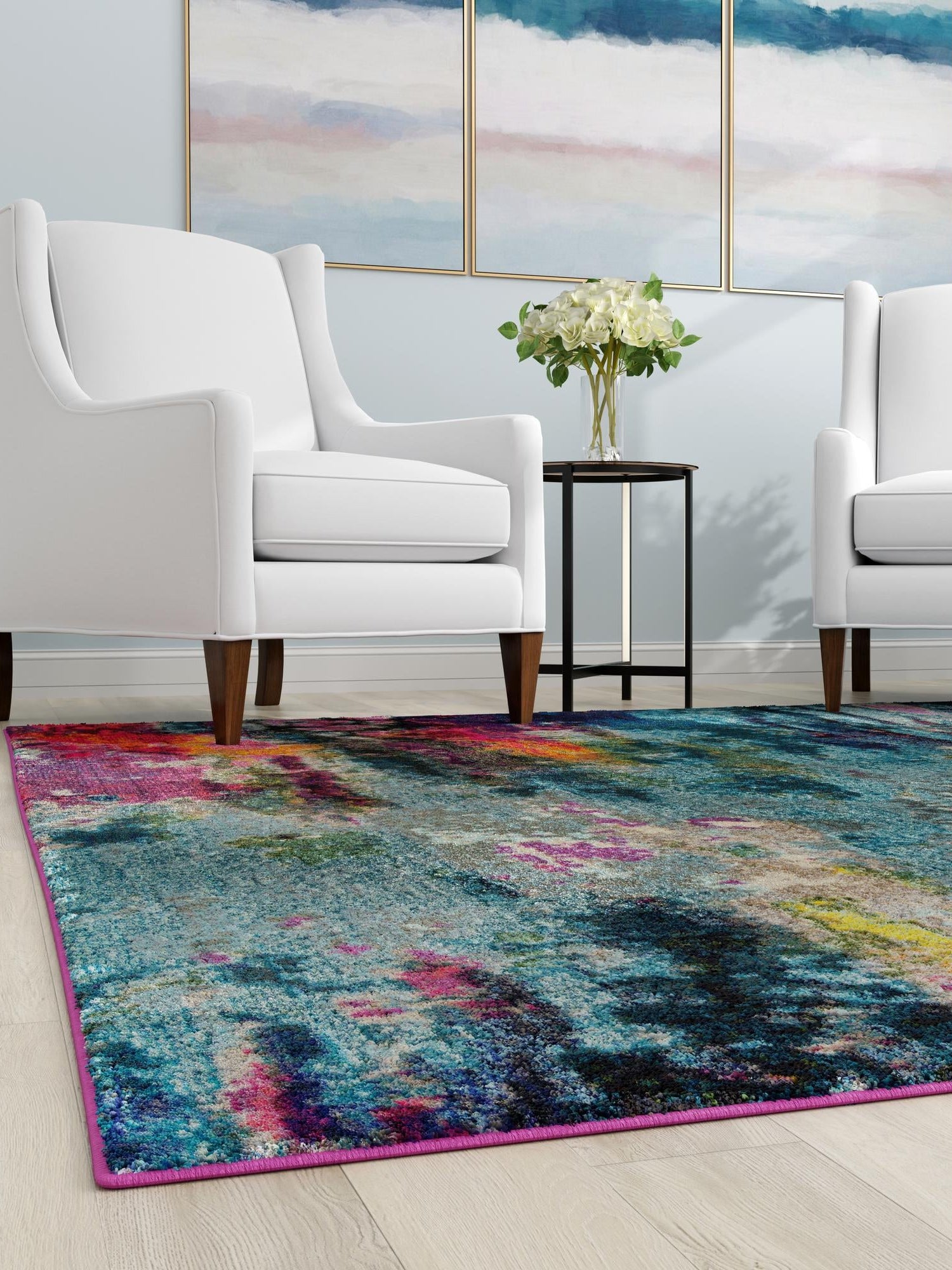 Multicolor 10' x 10' Chromatic Square Area Rug 100% Polypropylene With Cotton Backing Abstract Modern Colorful Carpet Mat for Home Decor & Interior Design for Sale at Rug Engine