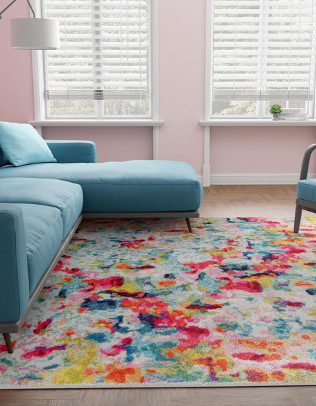 Multicolor 10' x 10' Chromatic Square Area Rug 100% Polypropylene With Cotton Backing Abstract Modern Colorful Carpet Mat for Home Decor & Interior Design for Sale at Rug Engine