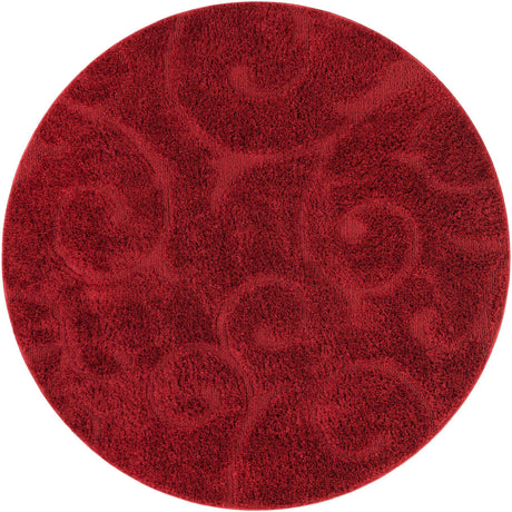 Red 5' 3 x 5' 3 Floral Shag Round Area Rug Thick Soft Touch Fluffy & Plush Shaggy Pile 100% Polyester With Cotton Backing Carpet for Interior Design for Sale at Rug Engine