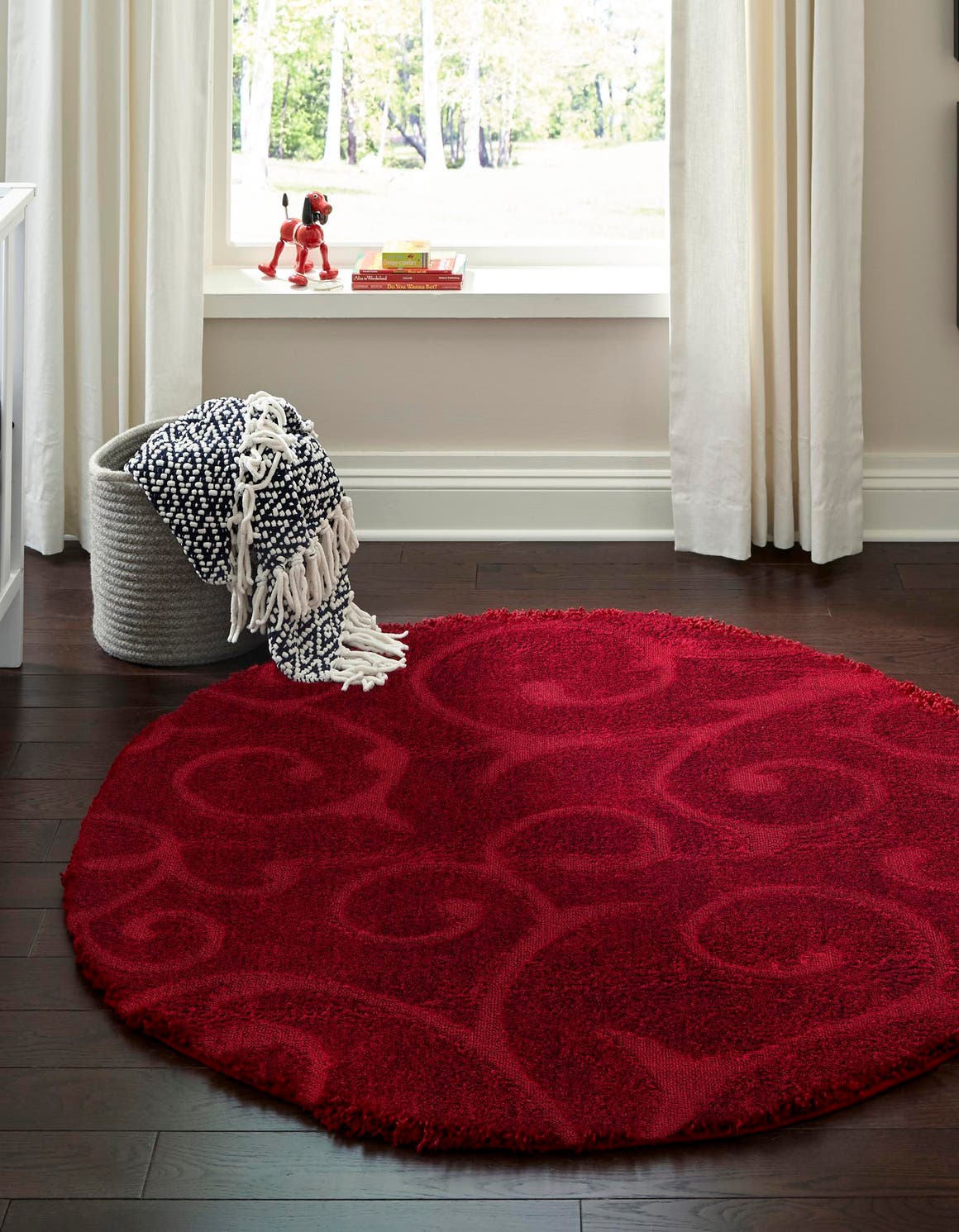 Red 7' 10 x 7' 10 Floral Shag Round Area Rug Thick Soft Touch Fluffy & Plush Shaggy Pile 100% Polyester With Cotton Backing Carpet for Interior Design for Sale at Rug Engine