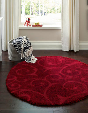 Red 3' 3 x 3' 3 Floral Shag Round Area Rug Thick Soft Touch Fluffy & Plush Shaggy Pile 100% Polyester With Cotton Backing Carpet for Interior Design for Sale at Rug Engine