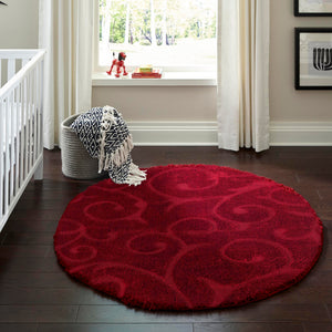 Red 5' 3 x 5' 3 Floral Shag Round Area Rug Thick Soft Touch Fluffy & Plush Shaggy Pile 100% Polyester With Cotton Backing Carpet for Interior Design for Sale at Rug Engine