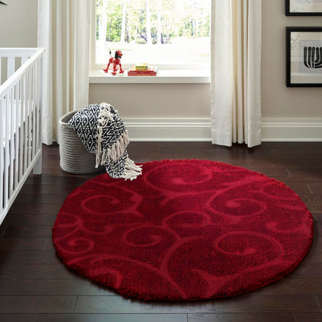 Red 5' 3 x 5' 3 Floral Shag Round Area Rug Thick Soft Touch Fluffy & Plush Shaggy Pile 100% Polyester With Cotton Backing Carpet for Interior Design for Sale at Rug Engine