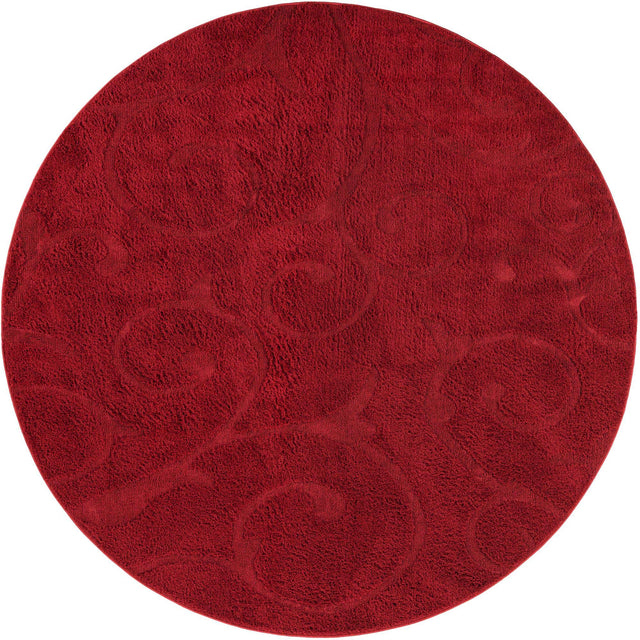 Red 7' 10 x 7' 10 Floral Shag Round Area Rug Thick Soft Touch Fluffy & Plush Shaggy Pile 100% Polyester With Cotton Backing Carpet for Interior Design for Sale at Rug Engine