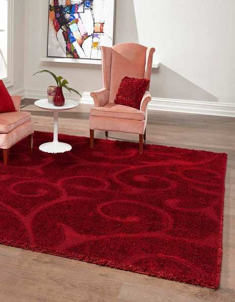 Red 7' 10 x 7' 10 Floral Shag Square Area Rug Thick Soft Touch Fluffy & Plush Shaggy Pile 100% Polyester With Cotton Backing Carpet for Interior Design for Sale at Rug Engine