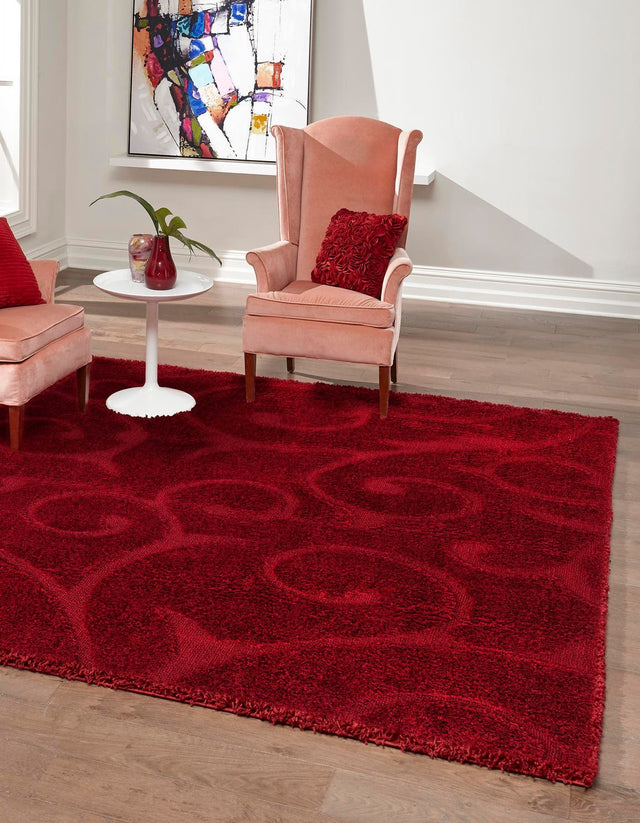Red 7' 10 x 7' 10 Floral Shag Square Area Rug Thick Soft Touch Fluffy & Plush Shaggy Pile 100% Polyester With Cotton Backing Carpet for Interior Design for Sale at Rug Engine