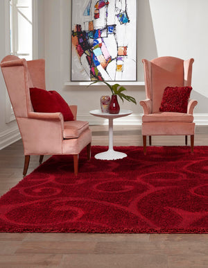 Red 7' 10 x 7' 10 Floral Shag Square Area Rug Thick Soft Touch Fluffy & Plush Shaggy Pile 100% Polyester With Cotton Backing Carpet for Interior Design for Sale at Rug Engine