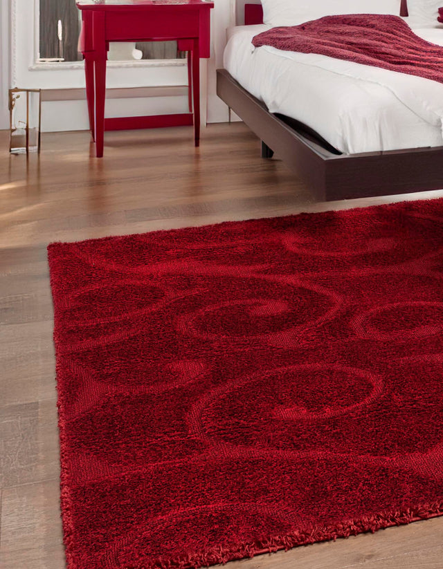 Red 7' 10 x 7' 10 Floral Shag Square Area Rug Thick Soft Touch Fluffy & Plush Shaggy Pile 100% Polyester With Cotton Backing Carpet for Interior Design for Sale at Rug Engine